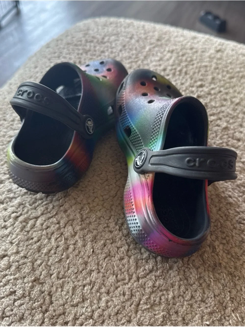 CROCS Kids Classic Clog — Rainbow Fade with Black Strap